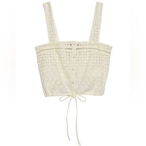 Pacsun White Eyelet Button-Up Tie Cinched Waist Crop Tank Top NWT